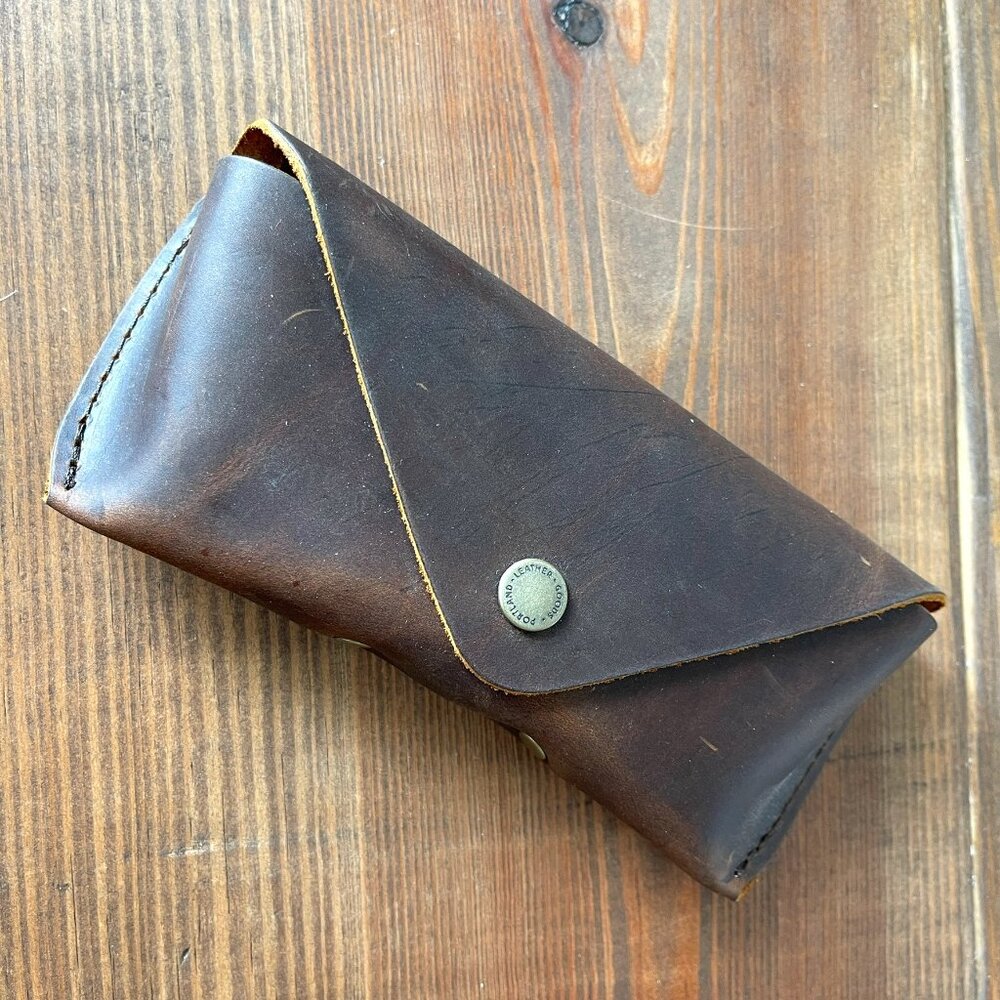 Portland Leather Sunglass Glasses Case Smooth Dark Brown Grizzly Distressed
